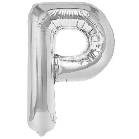 Balon Folie Metalizata Litera P, Cyrax, 40 cm, Umflati cu Heliu sau Aer, Ambalaj Individual, Pai inclus, Argintiu