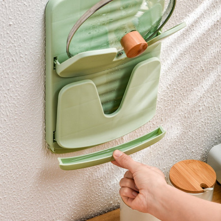 Suport de Bucatarie, Cyrax, pentru Capace/Tocatoare, din Plastic, Colectare Apa Scursa, Montare fara Perfoarare, 33.3 x 20.7 x 3.5 cm, Verde