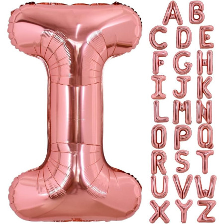Balon Folie Metalizata Litera I, Cyrax, 100 cm, Umflati cu Heliu sau Aer, Ambalaj Individual, Pai inclus, Rose Gold