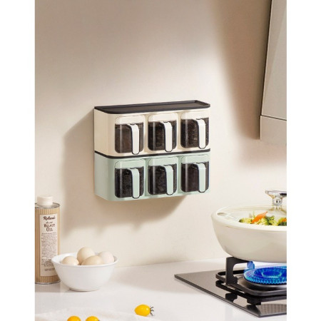 Cutie de Depozitare a Condimentelor, Cyrax, de Uz Casnic, Montare pe Perete, 3 Compartimente, 25.8 x 13.6 x 10.5cm, Alb-Negru