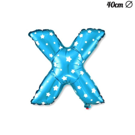 Balon Folie Metalizata Litera X, Cyrax, 40 cm, Cu Imprimeu Stelute, Umflati cu Heliu sau Aer, Ambalaj Individual, Pai inclus, Albastru