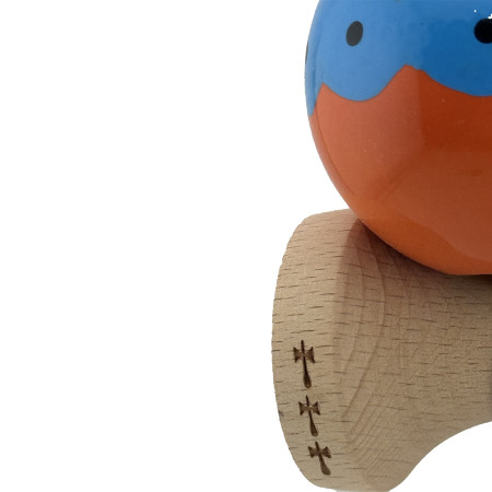 Kendama X Originala, Profesionala, Cyrax, Big Cups V2, Super Sticky cu Cupe Mari, din lemn 18 cm, Rulment Metalic cu Ata 55 cm, Albastru/Portocaliu