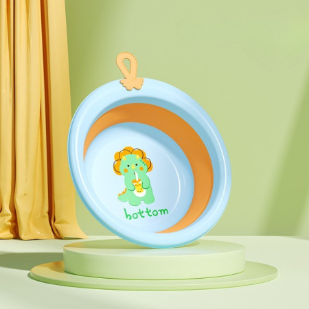 Cada Pliabila pentru Baie pentru Copii, Cyrax, Cadita pentru Bebelusi, Model Rotund cu Dinozaur, Blue, 30x30x3.7 cm, 4L