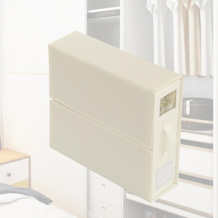 Cutie Depozitare Lenjerii de Pat,  Pliabila, Capacitate 18l, 38x33x12 cm, din Panza Oxford cu PP Incorporat, Fereastra Vizibila, Alb Ivoir