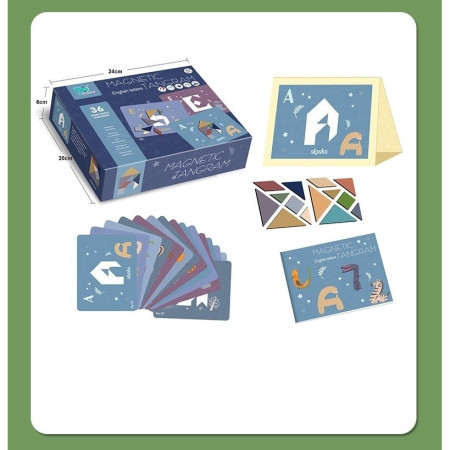 Cyrax Joc Magnetic Tangram, tabla si forme diverse magnetice, 34 de piese, pentru copii, +3 ani, multicolor