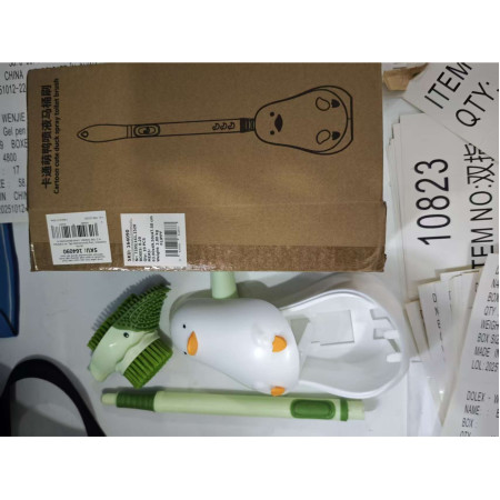 Perie de Toaleta,  cu Suport de Perete, Recipient Detergent, 2 Tipuri de Perii, Model Rata, Verde