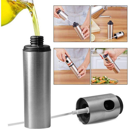 Pulverizator ulei Cyrax, spray, material otel inoxidabil, manual, 100 ml, 17.7 x 4 cm, argintiu