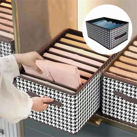 Cutie De Depozitare,  Pentru Haine, Lenjerie, Sosete Si Sutiene, Material Textil, 7 Compartimente, 44x30x20 cm, Culoare Alb-Negru