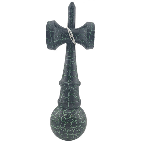 Kendama X Originala, Profesionala, Cyrax, Kendama Cracked, din Lemn – 18 cm, Crack Negru/Verde