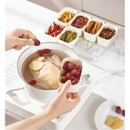 Cutie Alimentara Multifunctionala, Cyrax, pentru Condimente, Gustari,  Inchidere Etans, cu Capac si Maner, 4 Compartimente, 25 x 8 x 18 cm, Alb