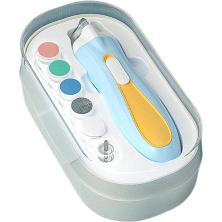 Pila Electrica, Cyrax, pentru Copii si Bebelusi, din ABS, 6 Accesorii, cu Lumina LED, 9.5 x 6 x 17 cm, Albastru/Portocaliu