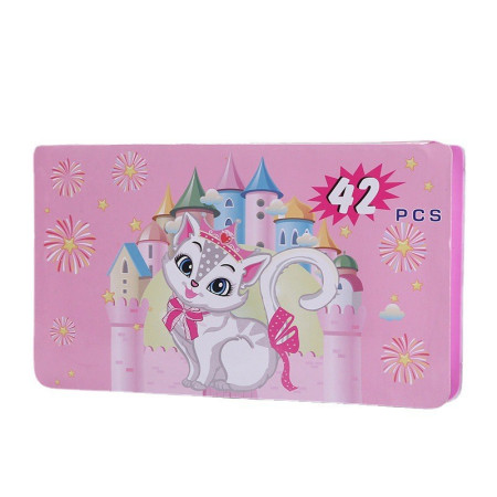 Set 42 Piese de Pictura si Desen, Cyrax, Tip Penar, Model Pisicuta, 24.3 x 13 x 3 cm, Roz