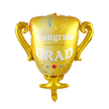 Balon din Folie Metalizata, Cyrax, Figurina Cupa, Tema Absolvire, 65x72cm, Ambalaj Individual, Pai Inclus, Umflare cu Aer sau Heliu, Galben