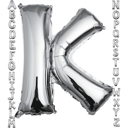 Balon Folie Metalizata Litera K, Cyrax, 80 cm, Umflati cu Heliu sau Aer, Ambalaj Individual, Pai inclus, Argintiu