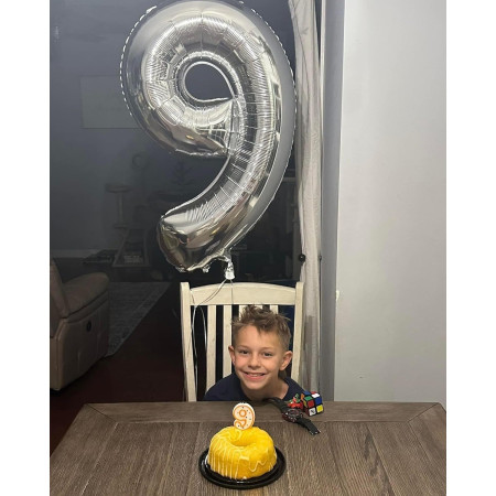 Balon din Folie Metalizata, Cyrax, Figurina Cifra, Tema Aniversare 100 cm, Ambalaj Individual, Pai inclus, Umflare cu Aer sau Heliu, Argintiu, Cifra 9