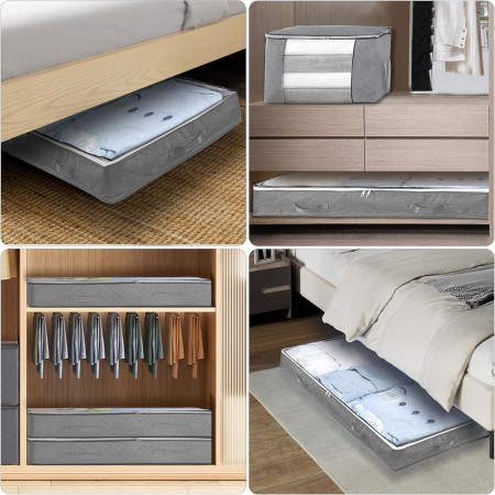 Husa de Depozitare,  Intrebuintare Multipla, Pliabila, cu Fermoar Bidirectional si Fereastra Deasupra Transparenta, Manere Laterale, Lavabila, 100x50x15 cm, Gri