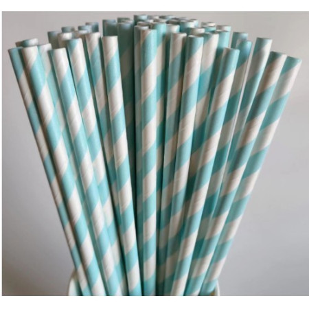 Set 25 Paie, Cyrax, din Hartie, 20 cm, Model cu Dungi, Alb/Albastru
