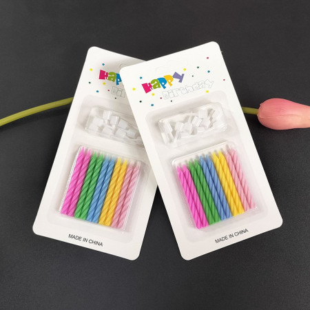 Set 12 Lumanari de Tort, Cyrax, Model Spirala cu Suport, Party, 6.5 cm, din Parafina, Multicolor