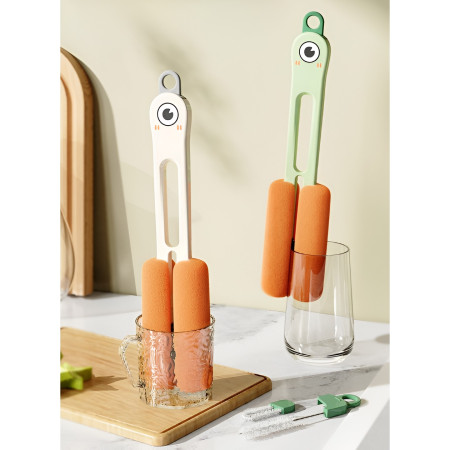 Perie de Curatat Pahare, Cani, Sticle, Cyrax, cu Maner Lung si Burete, Accesorii pentru Spalarea Paielor si Capacelor, usor de Agatat, 27.5x11.4x6cm, Verde