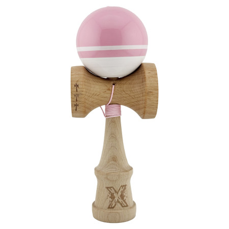Kendama X Originala, Profesionala, Cyrax, Big Cups V2, Super Sticky cu Cupe Mari, din lemn 18 cm, Rulment Metalic cu Ata 55 cm, Roz/Alb