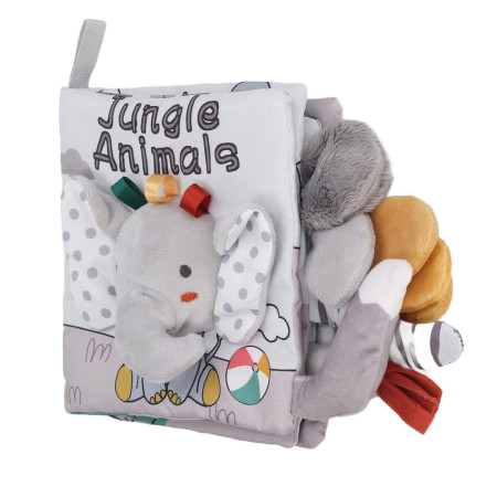 Carte Senzoriala, Cyrax, pentru Bebelusi, 15x16x6 cm, cu Animalute, 3D, Cu Sunete si Fosnete, 0-3 Ani, Model Elefantel, Gri