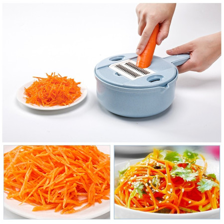 Razatoare multifunctionala Cyrax pentru legume, fructe, branzeturi, 10 piese, 27.6x8 cm, albastru