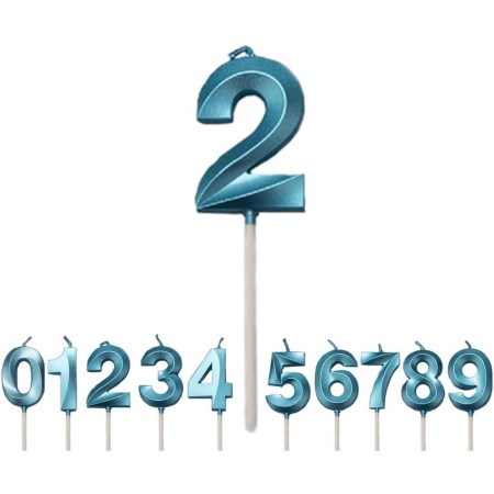 Lumanare Cifra 2, Cyrax, Model Diamond, 5 x 3.4 cm, Albastru