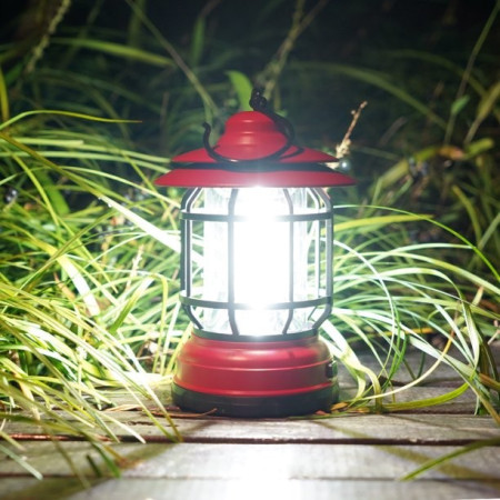 Portable camping light, vintage lantern with hook, ABS, 21 COB LED lighting, adjustable intensity, 5W, reversible, red rechargeable