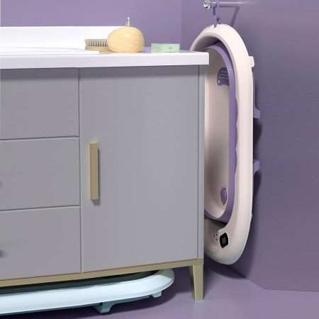 Cada de Baie, Cyrax, pentru Copii 0 luni - 6 Ani, cu Termometru, Pliabila, Perna Suport Inclusa, din Plastic, 81.5 x 49 x 21.5 cm, Mov