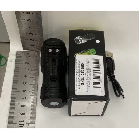 Lanterna cu 3 Nuclee Led,  Incarcare USB, Autonomie 4-20h, Raza Maxima 100-200 m, 5W, 4 x 4 x 9 cm, Suport de Agatat, Fund Magnetic, Negru Galvanizat