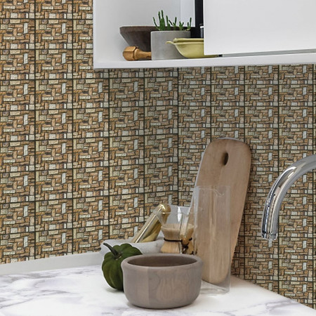 Set 10 Placi Tapet 3D,  30 x 30 cm, din PVC, Tip Piatra, Suprafata acoperita 0.9 mp, Autoadeziv, Maro