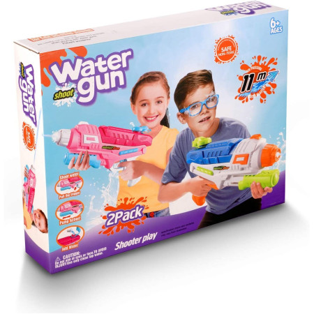 Set 2x Pistol cu Apa pentru Copii, Rezervor, Pentru Piscina/Plaja, Cyrax, 6ani+, Roz + Albastru, 600 ML