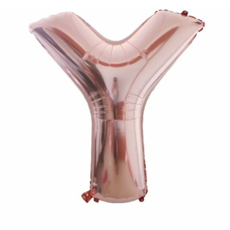 Balon Folie Metalizata Litera Y, Cyrax, 80 cm, Umflati cu Heliu sau Aer, Ambalaj Individual, Pai inclus, Rose Gold