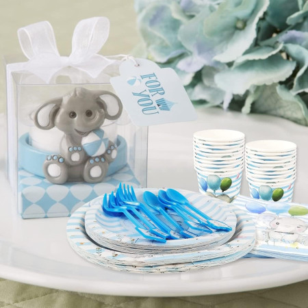 Set 20 de Servetele de Masa, Cyrax, Imprimeu Elefant, din Hartie, 16.5 x 16.5 cm, Albastru