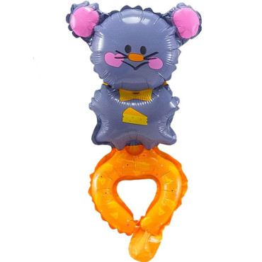 Balon din Folie Metalizata, Cyrax, Figurine Animalute, Tip Bratara, Model Soricel, Ambalaj Individual, Pai Inclus, Umflare cu Aer sau Heliu, Gri