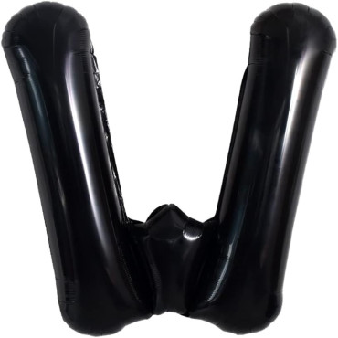 Balon Folie Metalizata Litera W, Cyrax, 40 cm, Umflati cu Heliu sau Aer, Ambalaj Individual, Pai inclus, Negru