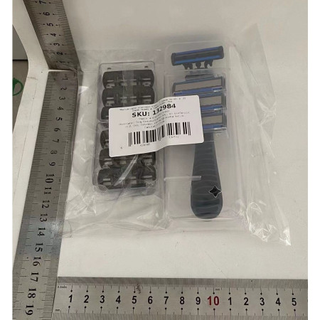 Aparat de Ras Manual,  din Otel Inoxidabil, Suport Lama + 10 Capete de Schimb Incluse, Cutie pentru Lame, Negru