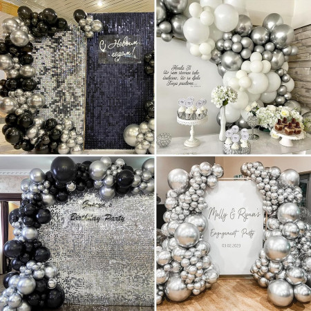 Set 10 Baloane din Latex Chrome, Cyrax, Model Party, 13 cm, Silver, 1 g