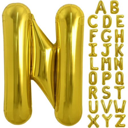 Balon Folie Metalizata Litera N, Cyrax, 40 cm, Umflati cu Heliu sau Aer, Ambalaj Individual, Pai inclus, Auriu
