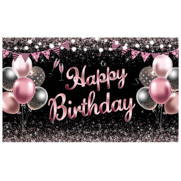 Banner Tip Fundal pentru Poze, Cyrax, din Panza, 185 x 110 cm, Sfoara 6 m, Prindere in 4 Colturi, Negru/Roz