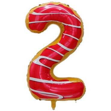 Balon din Folie Metalizata Cyrax, Figurina Cifra, Imprimeu Gogosi, Tema Aniversare 100 cm, Ambalaj Individual, Pai inclus, Umflare cu Aer sau Heliu, Multicolor, Cifra 2