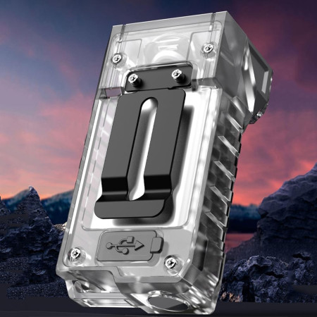 Lanterna UV LED Portabila,  Incarcare USB Tip C, Raza 50 m, 5W, 3 Culori de Lumina, 1200 mAh, 8 x 2 x 4.2 cm, Transparent Fluorescent