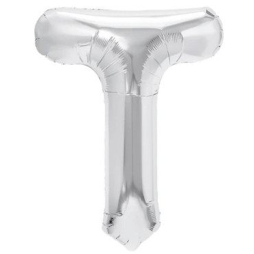 Balon Folie Metalizata Litera T, Cyrax, 40 cm, Umflati cu Heliu sau Aer, Ambalaj Individual, Pai inclus, Argintiu