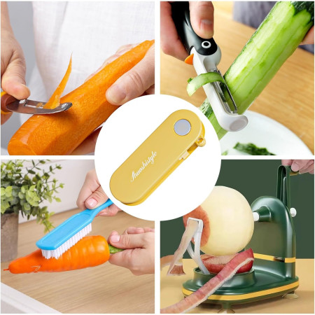 Peeler pentru Legume si Fructe, Cyrax, 3.6 x 9.1 cm, Multifunctional, Curatator Pliabil, din ABS si Otel Inoxidabil, Galben