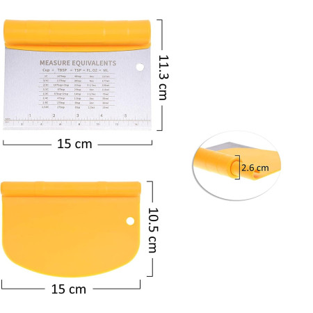 Taietor aluat 15 x 10.5 cm Cyrax, 2 in 1, lama otel inoxidabil, maner din ABS, gradat, paleta plastic, galben