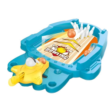 Joc de Masa Mini Bowling Interactiv pentru Copii, Cyrax, Mingi si Figurine Incluse, 26.5x19.5x5 cm, Albastru