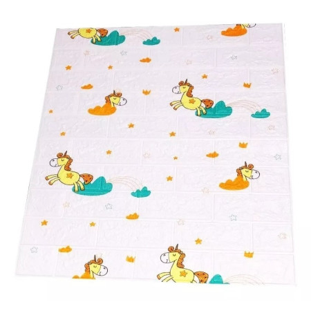 Set 10 Placi Tapet 3D,  70 x 77 cm, Grosime 3 mm, din Polietilena, Tip Caramida, Model Unicorni, Suprafata acoperita 5.3 mp, Alb
