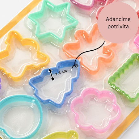 Set 12 forme pentru prajituri Cyrax, material polipropilena, diverse forme, pentru orice ocazie,  adancime 1.6 cm, 23.3 x 33.5 x 1.8 cm, multicolor