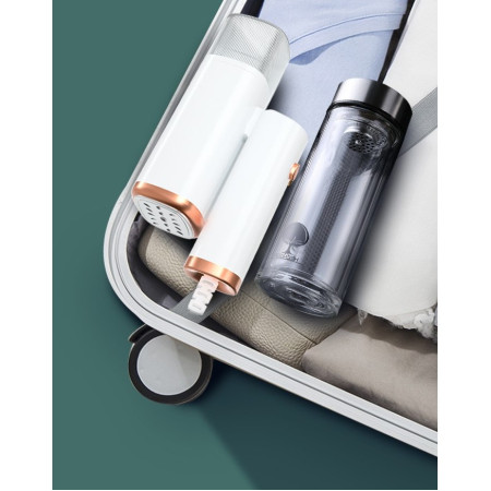 Aparat de Calcat Vertical Portabil cu Abur,  Putere 1000W, Rezervor de 100 ml, Priza, Functie Anti Calcar si Auto Curatare, Pliabil, 15x17x7.5 cm, Alb