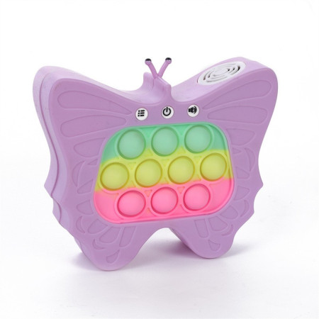 Jucarie Interactiva Tip Consola pentru Copii, Cyrax, Diferite Moduri de Joc, 120 Nivele, Material ABS/silicon, Sunete si Lumini, 12 x 5.5 x 13.5 cm, Model Fluture, Mov